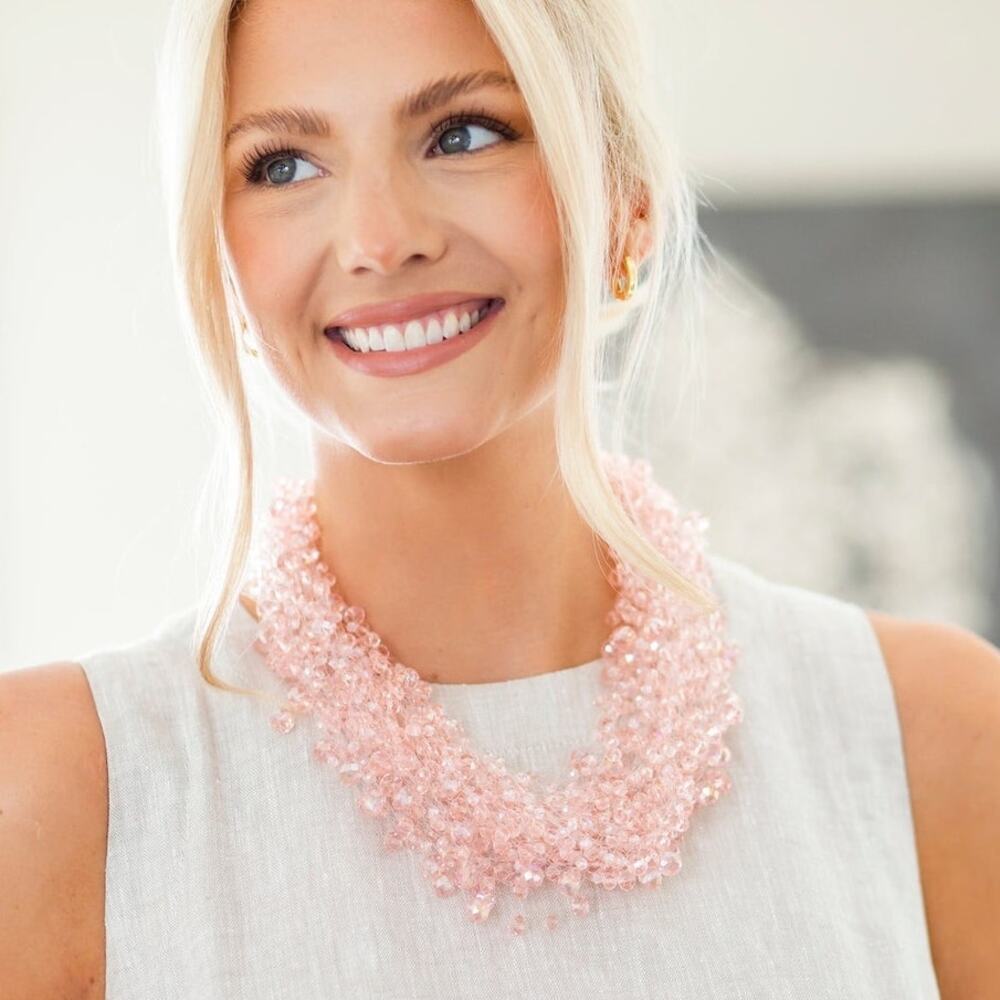 Arte Italtica Crystal Bead Dusty Pink Cluster Necklace NWOT $128